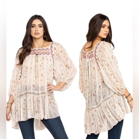 Free People Dance Magic Tunic Top Ivory Women’s Size Large Fairy Bohemian - Picture 1 of 8